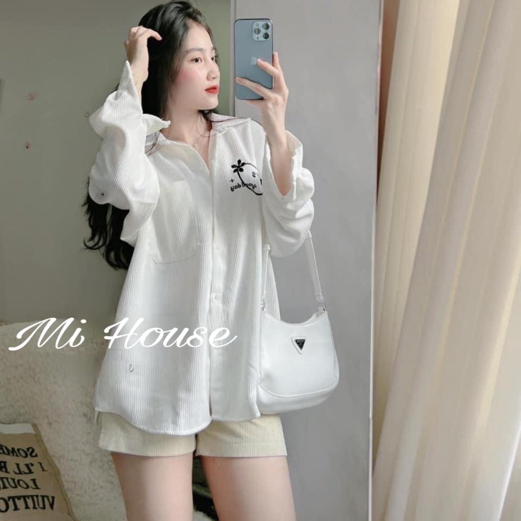 Áo sơ mi trắng nhung hình thêu
