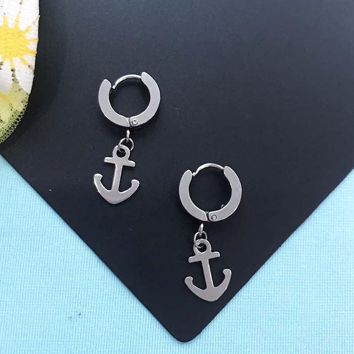 Khuyên tai unisex thời trang mỏ neo xỏ lỗ bản dày