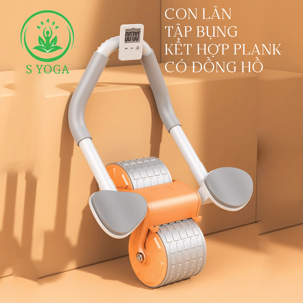 Dụng cụ con lăn tập bụng, hỗ trợ tập plank, có đếm thời gian, hỗ trợ trợ lực