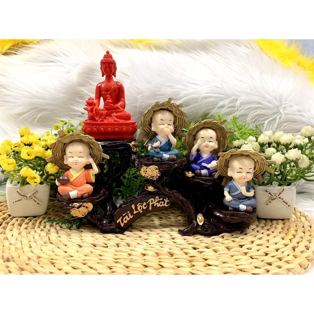 Full Set Phật Thích Ca cùng các chú tiểu Tứ Không tọa đế Tài Lộc Phát