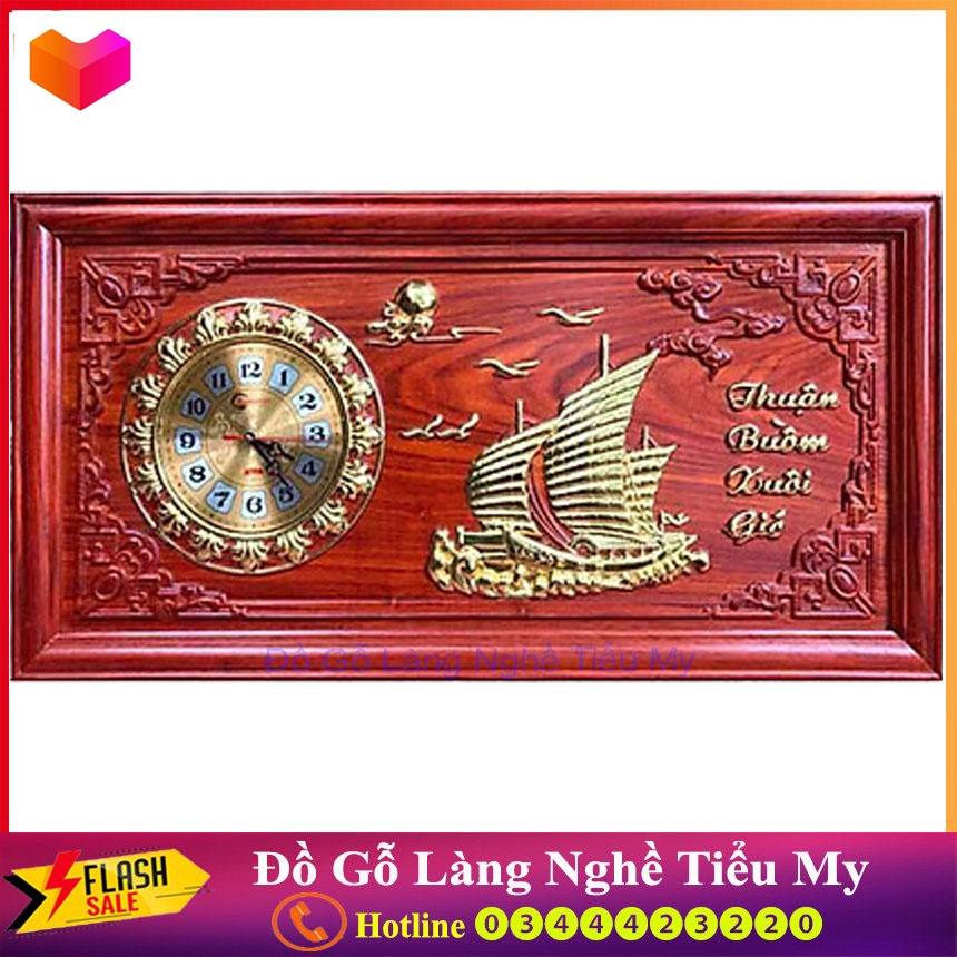 Tranh đồng hồ Treo Tường Thuận Buồm Xuôi Gió, Tranh Treo Phong Thủy, Chất Liệu Gỗ Hương