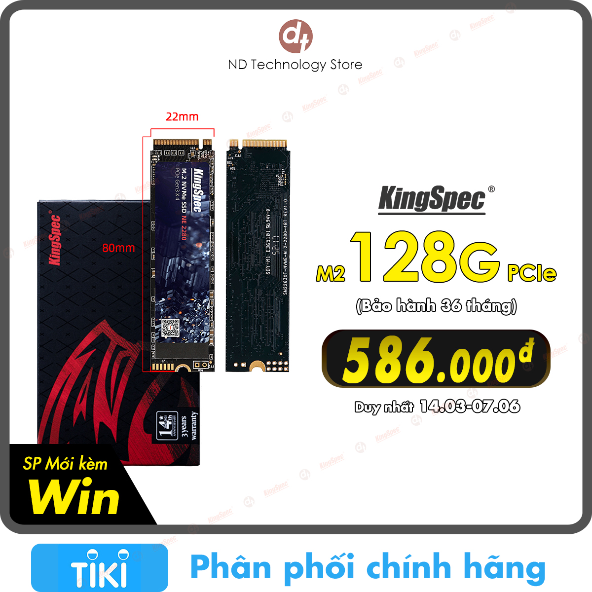 Ổ cứng SSD KingSpec 128GB M2 cài sẵn Win 10 / 128G PCIe NVMe - Hàng Chính Hãng