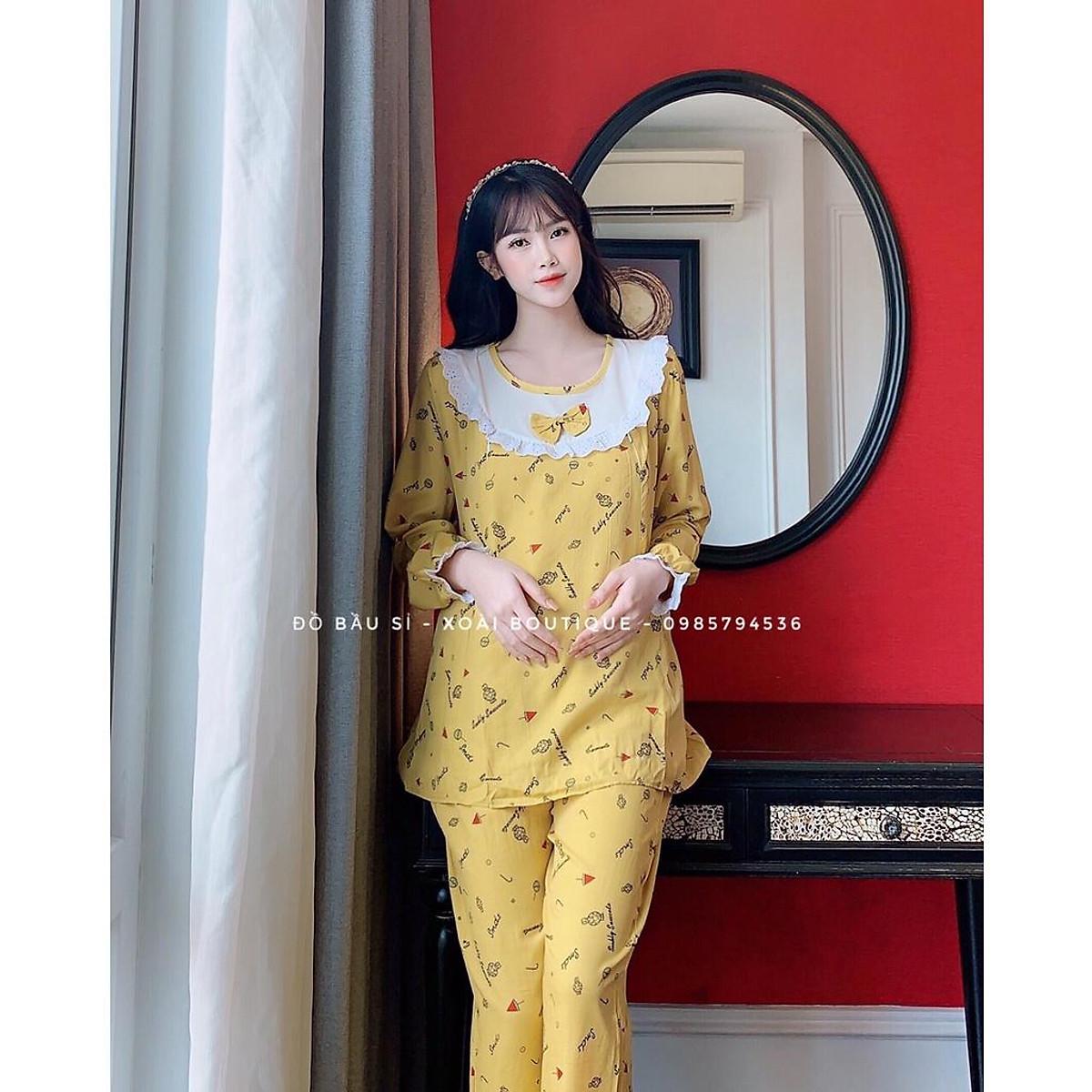 Bộ bầu dài thiết kế cổ tròn phối nơ trắng, chất đũi Hàn cao cấp, dáng sang chảnh, có khóa kéo cho bé ti️