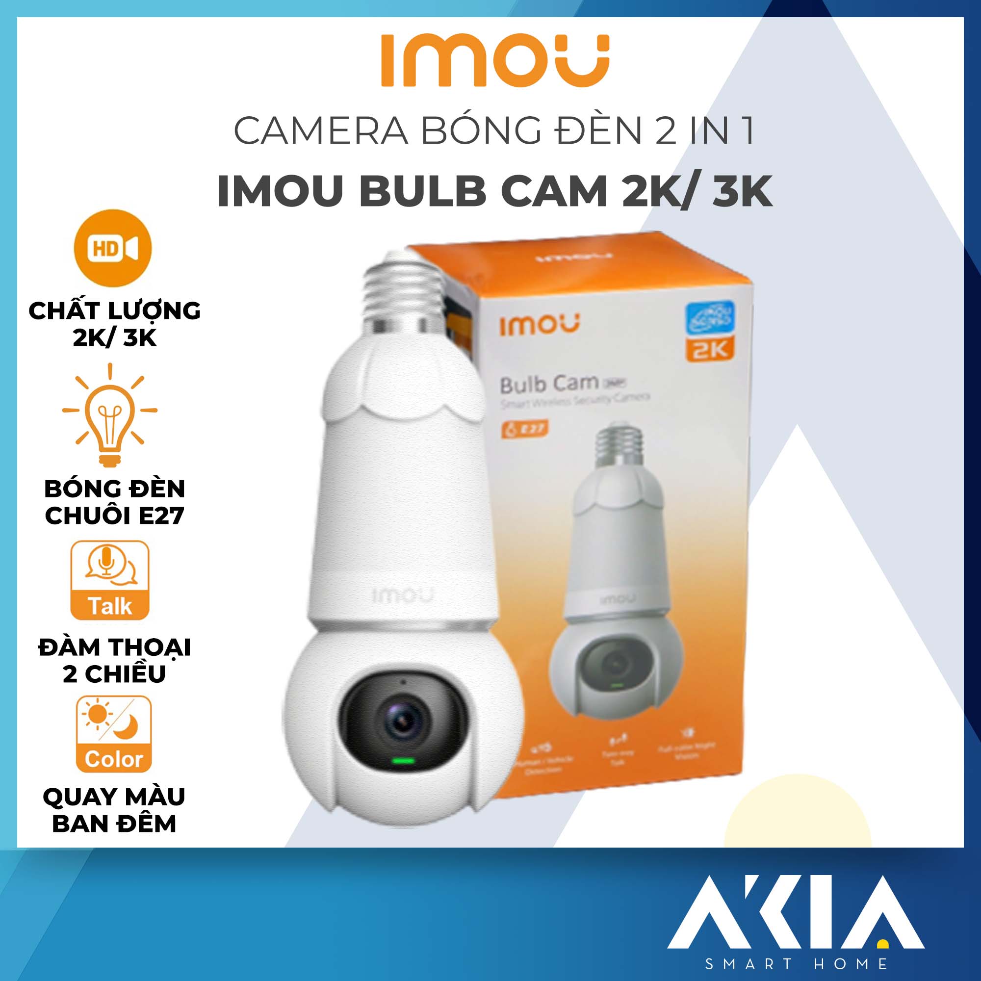 Camera bóng đèn IMOU Bulb Cam IPC-S6DP 2K/ 3K, quay quét 360 độ, có màu ban đêm, đàm thoại 2 chiều, phát hiện xe cộ - Hàng chính hãng