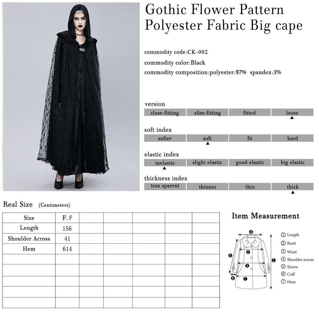 Gothic Vinatge Black Lace Witch Cape Cloak Hooded Fancy Dress Party Costume