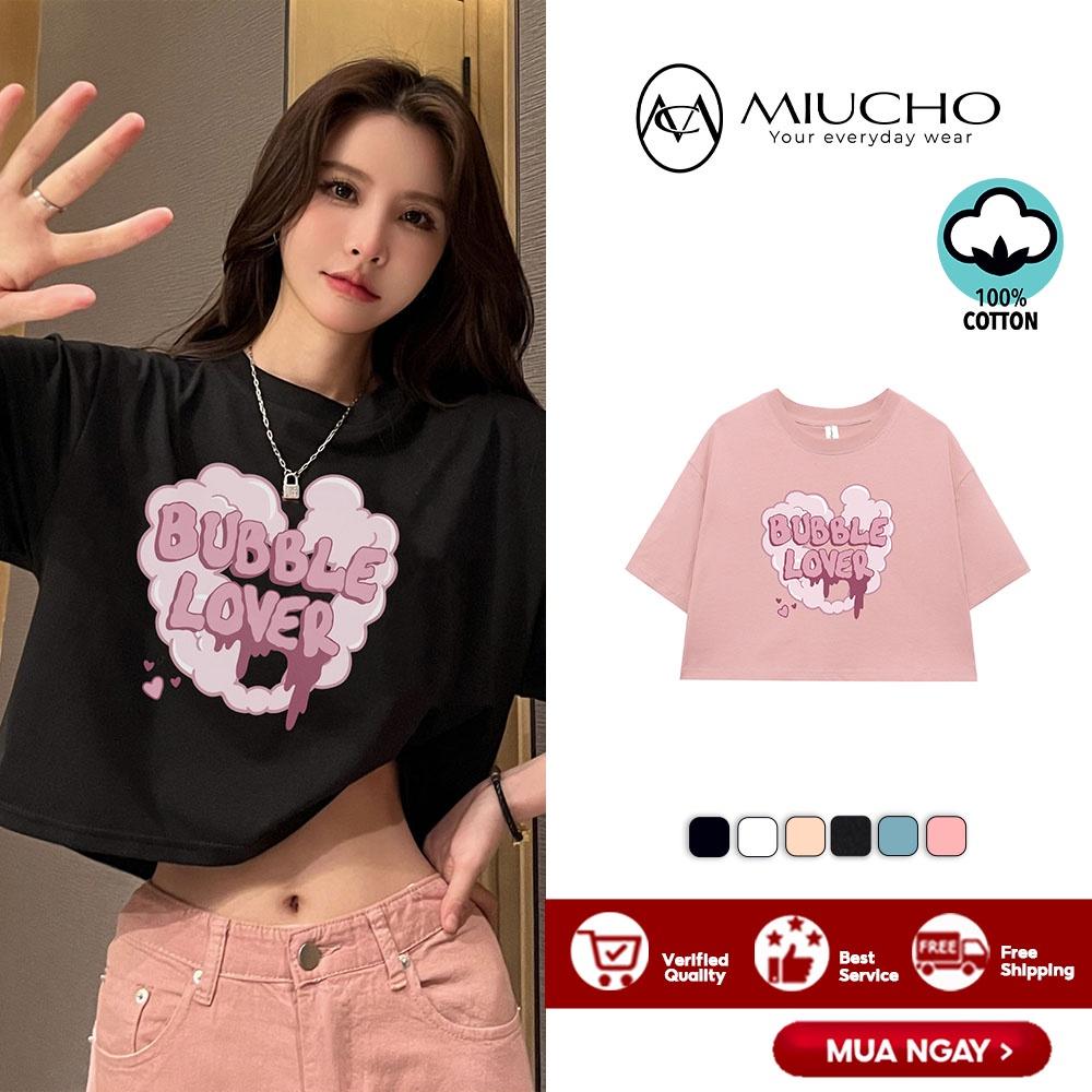 Áo croptop nữ tay ngắn cổ tròn vải thun cotton kiểu hàn quốc CR075 Miucho in Graphic