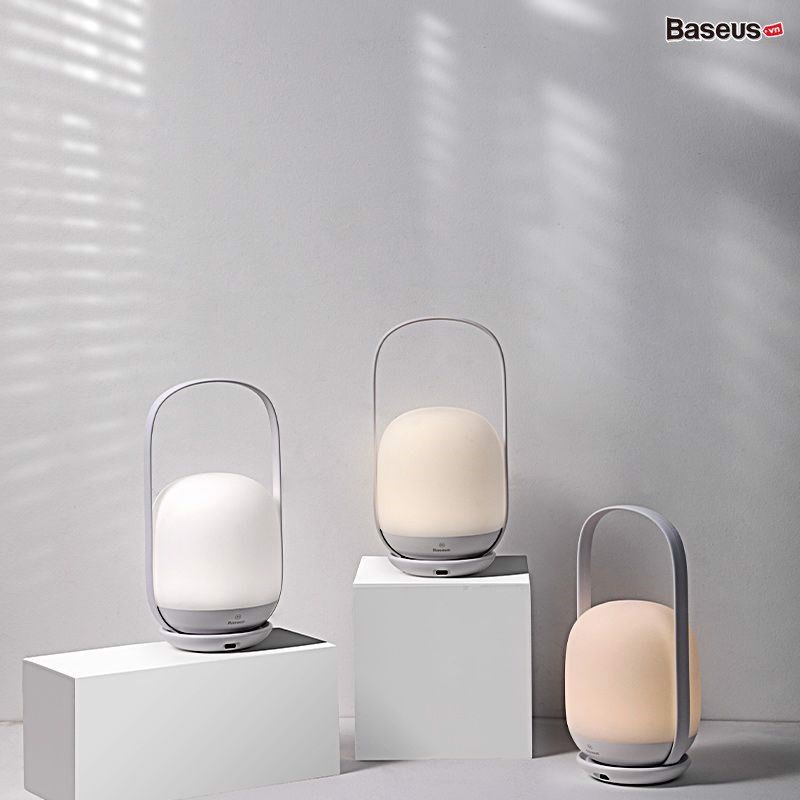 Đèn ngủ tiện dụng Baseus Moon-white Dimming Portable Lamp (Di động, Pin sạc 30 giờ hoạt động, 3000k/4000k/5000k độ sáng dễ chịu)hàng nhập khẩu