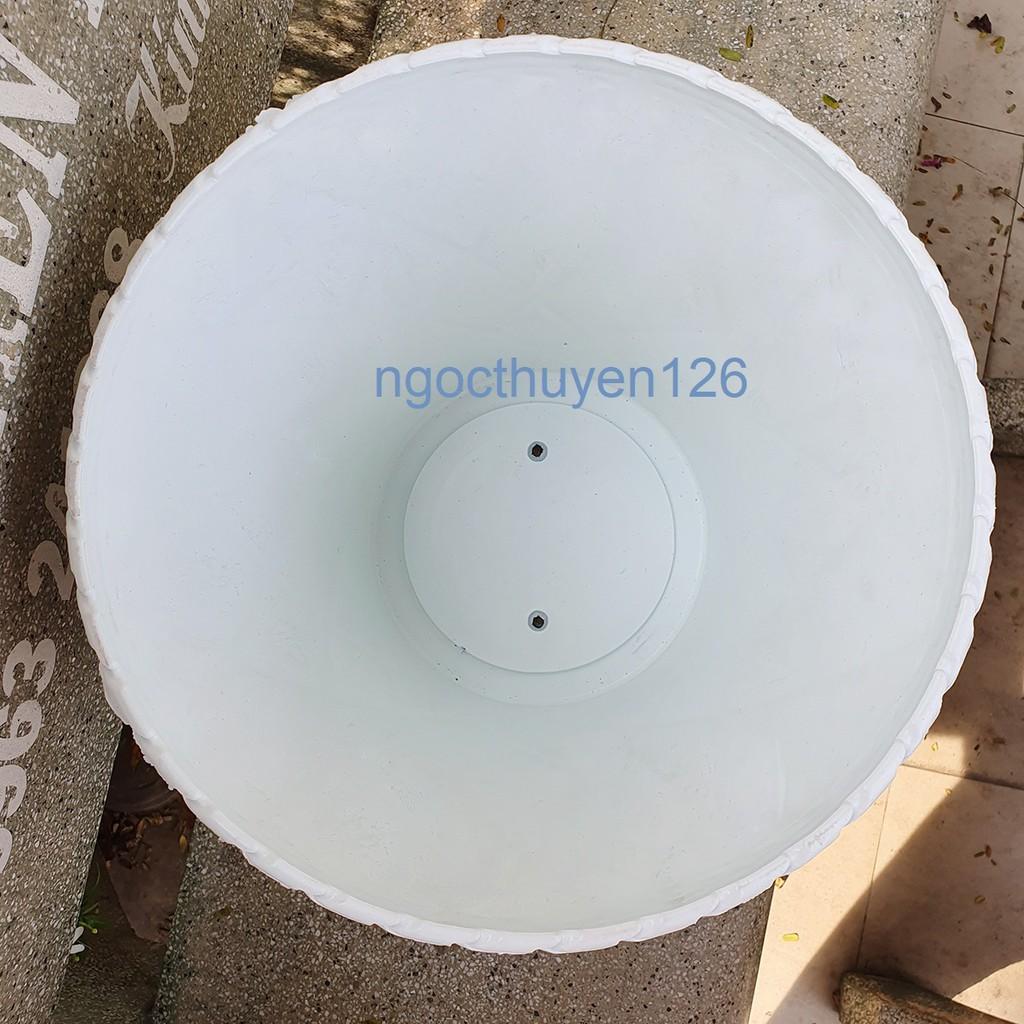 Bộ 02 chậu caro trồng hoa kiểng màu trắng nhựa dày đẹp size lớn 31x28x21cm