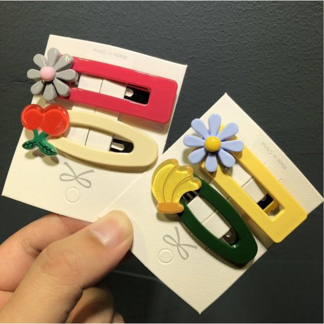 Sét 2 kẹp tóc hoa quả KAH136 ovan và chữn nhật