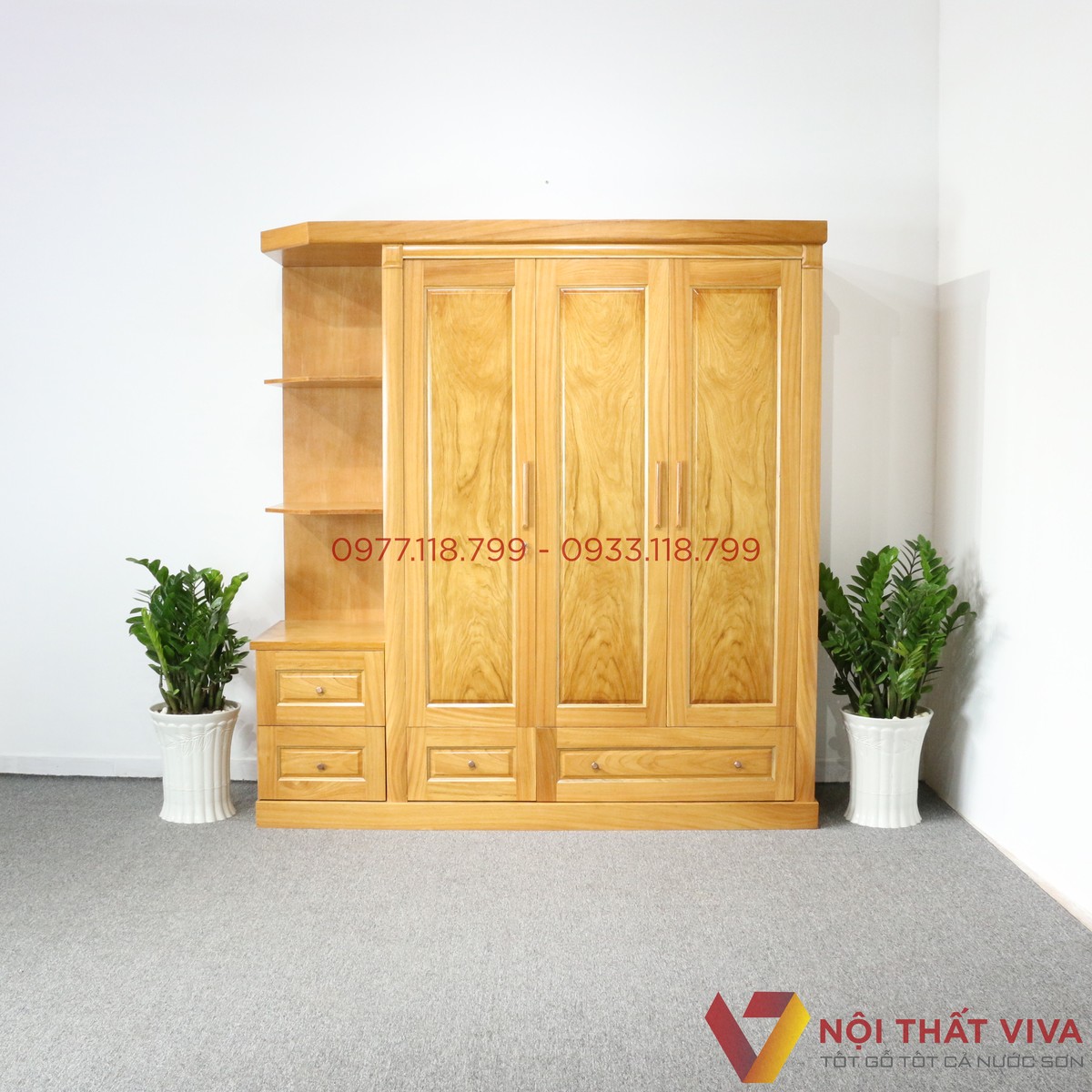 Tủ Quần Áo Gỗ Gõ Đỏ 3 Cánh Có Kệ Trang Trí Đẹp Giá Rẻ