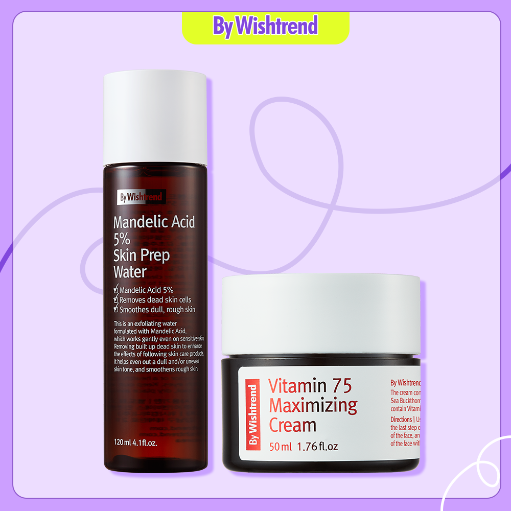 By Wishtrend kem dưỡng Vitamin 75 Maximizing Cream 50ml+Nước hoa hồng tẩy da chết Mandelic Acid 5% Skin Prep Water 120ml