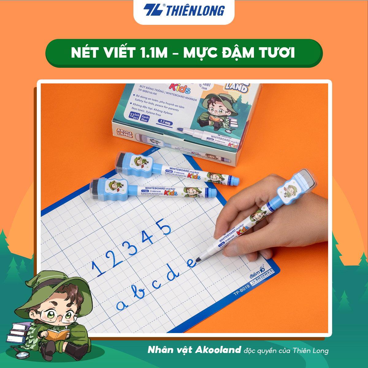 Bút lông bảng - Whiteboard Marker for Kids Thiên Long TP-WB016/AK - Nét viết 1.1mm Không Xylene - Nhân vật Akooland thế giới học cụ thần kỳ