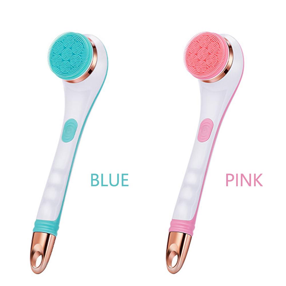 Bàn chải tắm cán dài bằng điện sạc USB với 4 đầu bàn chải bằng silicone, giúp mát xa, làm sạch toàn thân