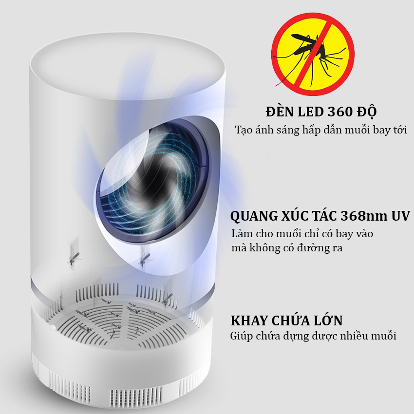 Đèn bắt muỗi thông minh hình trụ led 360 độ Venado không dùng hóa chất, an toàn cho sức khỏe mẹ và bé