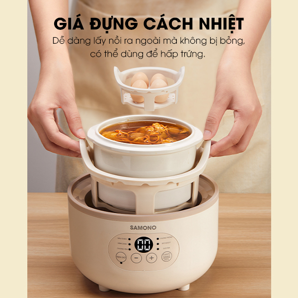 Nồi nấu chậm nấu cháo, ninh, hầm, chưng yến 6in1 SAMONO SW-SCB08 cho bé ăn dặm - Hàng chính hãng