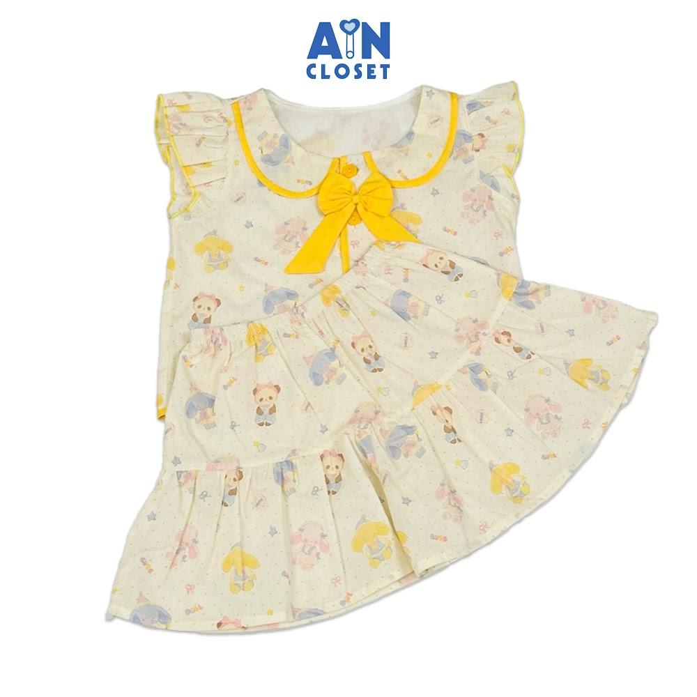 Bộ quần áo Ngắn bé gái hoạ tiết Voi Nơ Vàng Cotton - AICDBGN58850 - AIN Closet