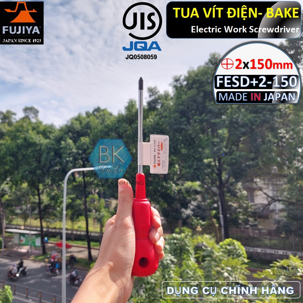 Tuốc nơ vít điện- tua vít điện đầu bake +2 6mmx150mm màu đỏ Fujiya FESD+2-150 made in Japan