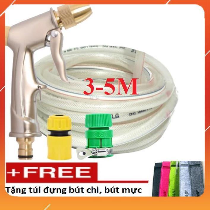 Bộ dây vòi xịt nước rửa xe, tưới cây . tăng áp 3 lần, loại 3m, 5m 206701-1Tđầu đồng, cút+ tặng túi đựng bút