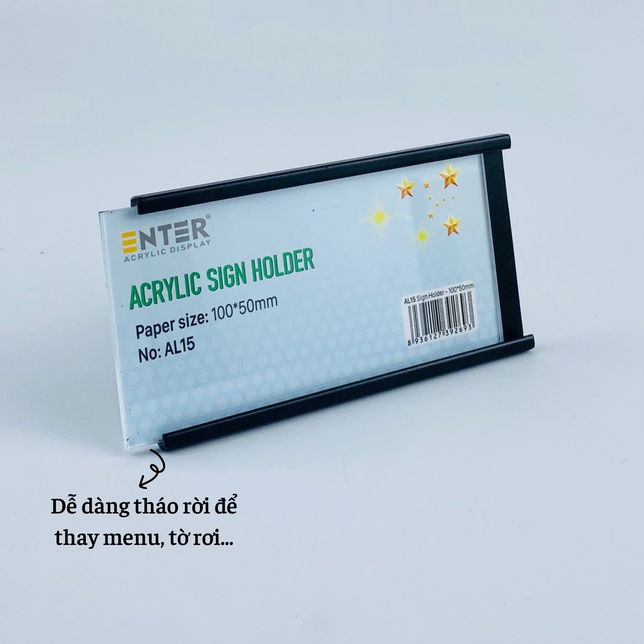 Bảng thông tin nhôm Enter AL15 100x50mm, Khung thông tin sản phẩm, Khung bảng giá siêu thị, Tag thông tin mini