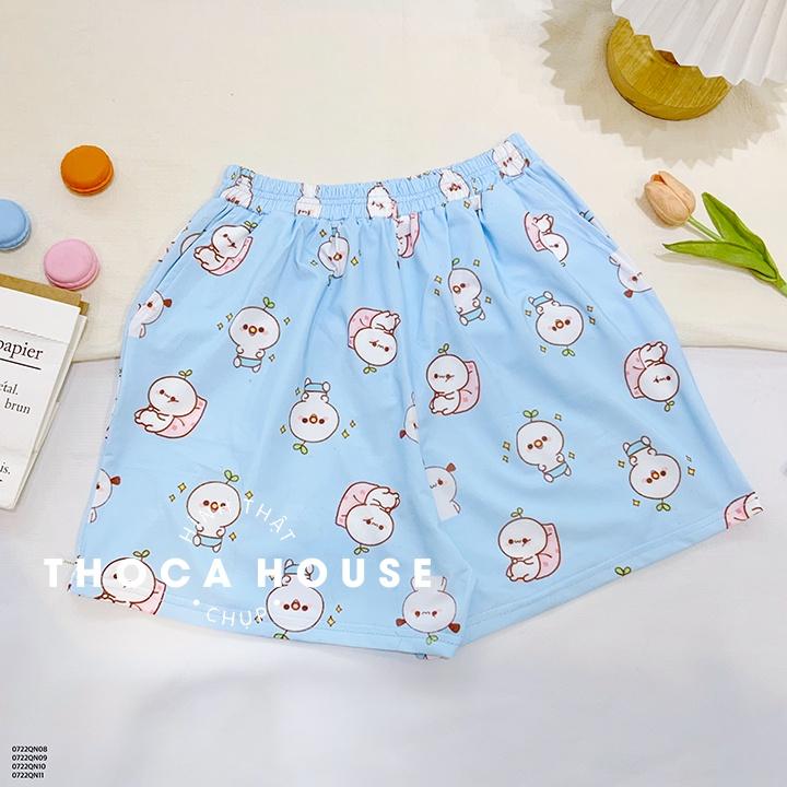 Quần đùi nữ mặc nhà hoạ tiết cute nhiều màu THOCA HOUSE freesize siêu mát mặc thoải mái, độc đáo