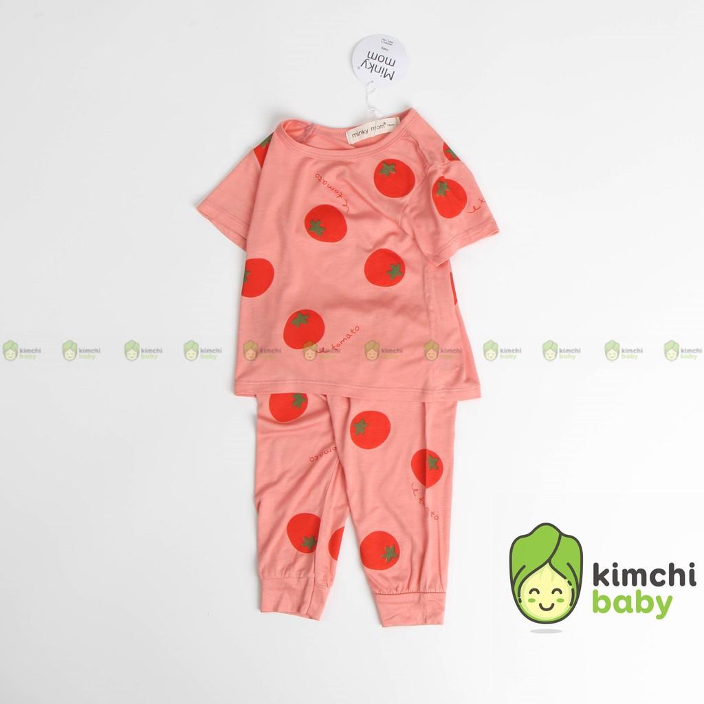 Đồ Bộ Bé Trai, Bé Gái Minky Mom Vải Thun Lạnh Họa Tiết Trái Cây Hoa Quả In Chìm, Bộ Dài Tay Thu Đông Cho Bé MKMTD2106