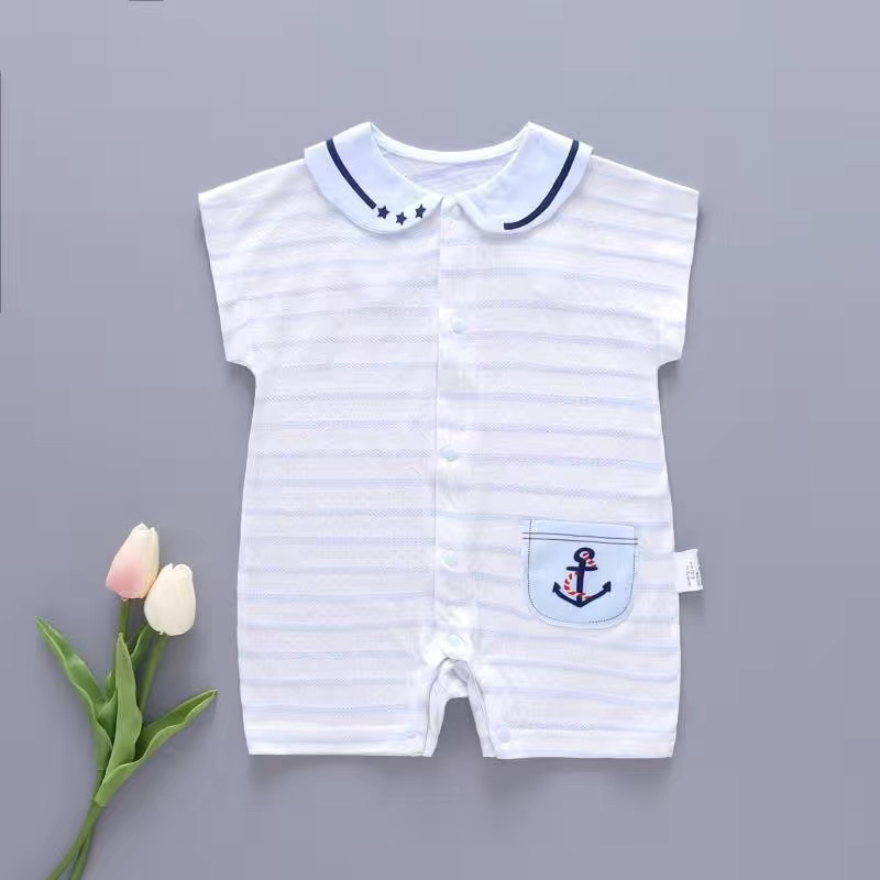 Bodysuit, quần áo liền thân mùa hè sợi bông cao cấp mềm mại , thoáng khí kiểu dáng thủy thủ cho bé trai, bé gái