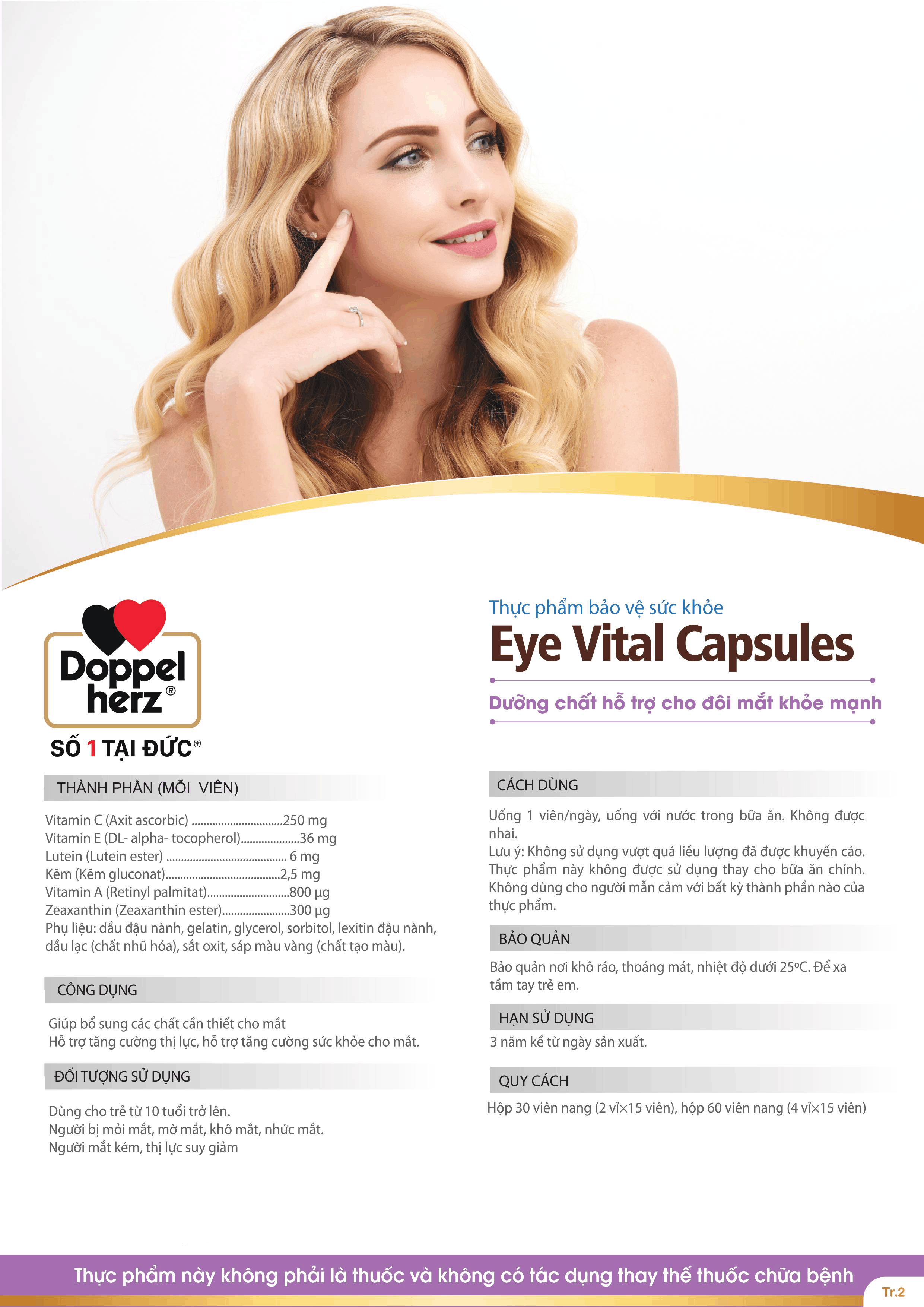 Combo bổ sung vitamin, khoáng chất và bổ mắt Doppelherz Eye Vital + 02 tuýp sủi A-Z Fizz