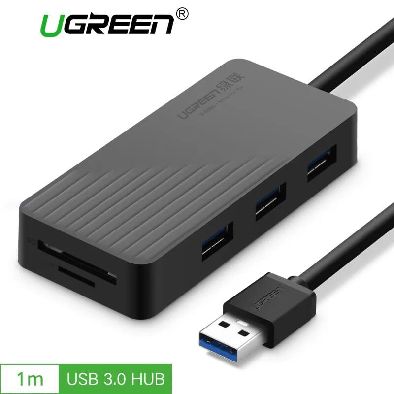 Ugreen UG30413CR132TK 1M màu Đen Bộ chia HUB USB 3.0 sang 3 USB 3.0 + đọc thẻ SD TF hỗ trợ nguồn MICRO USB - HÀNG CHÍNH HÃNG