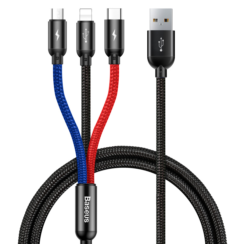 Cáp sạc 3 đầu Baseus Three Primary Colors 3-in-1 Cable USB For M+L+T 3.5A CAMLT-BSY - Hàng chính hãng