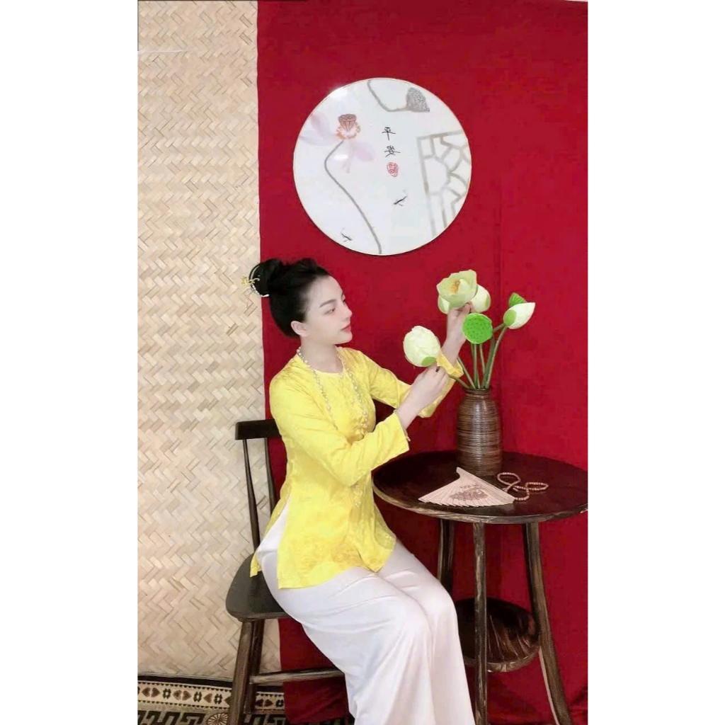 BỘ BÀ BA GẤM KÈM QUẦN LỤA TRẮNG 6 SIZE - Xanh chuối.Q trắng