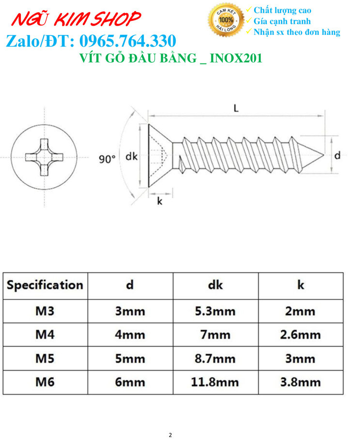 VÍT BẮT GỖ ĐẦU BẰNG 4Ly _ Inox201