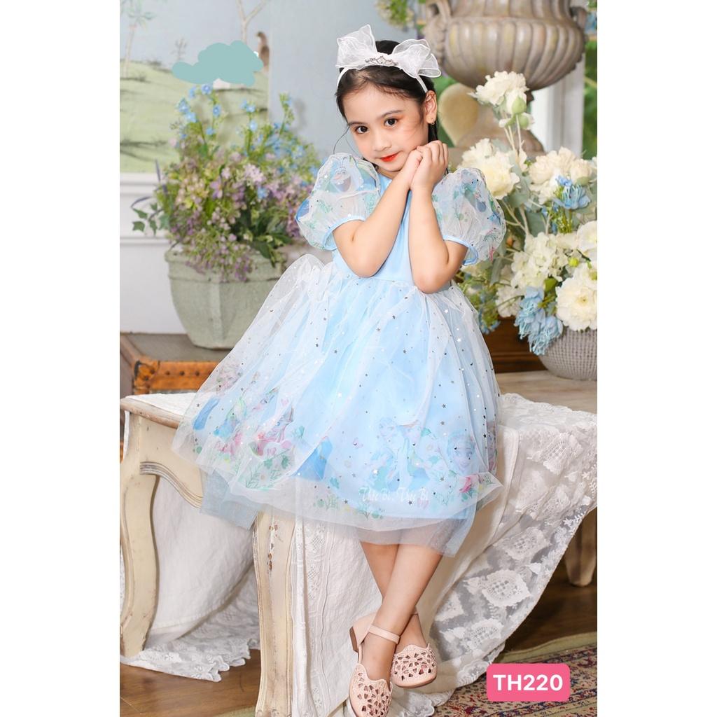 Đầm voan công chúa cho bé gái dự tiệc đẹp hình Elsa size 12-30kg hàng thiết kế cao cấp kèm kẹp tóc