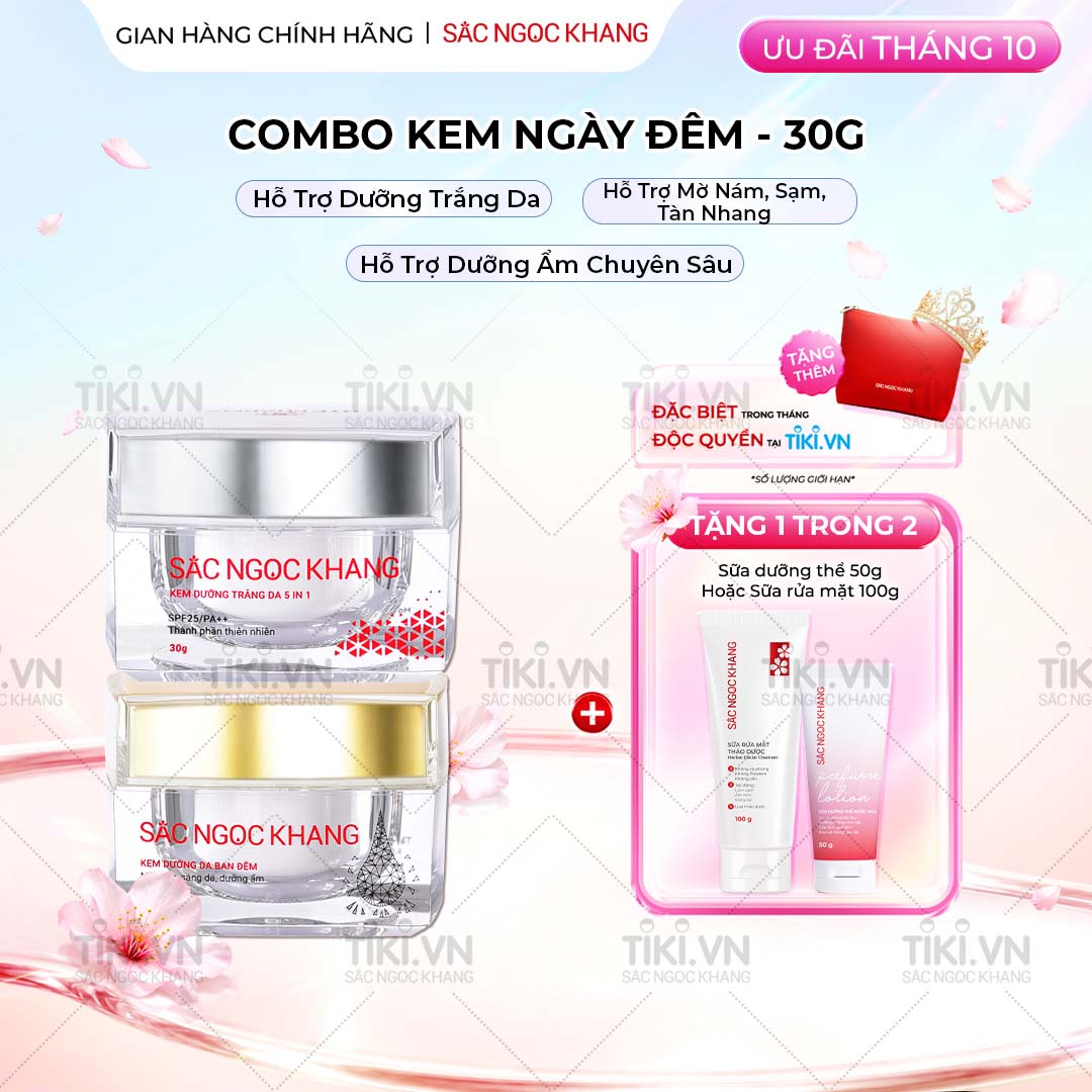 Bộ kem dưỡng ngày và đêm Kem ban ngày 5 trong 1 30ml Kem ban đêm 30g giúp dưỡng ẩm, nâng tông, sáng da, làm mờ vết thâm, sạm, nám