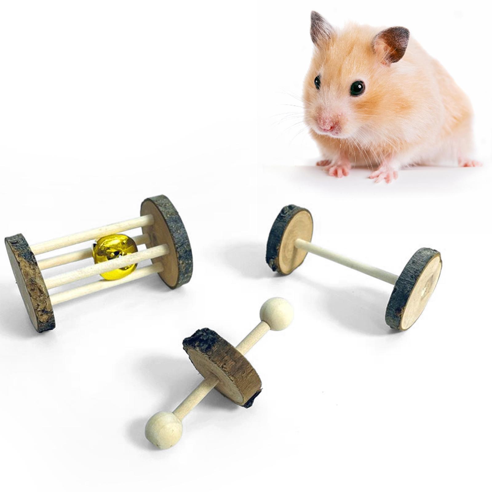 3Pcs Wooden Small Animals Exercise Bell Roller Unicycle Hamster Roller Toys