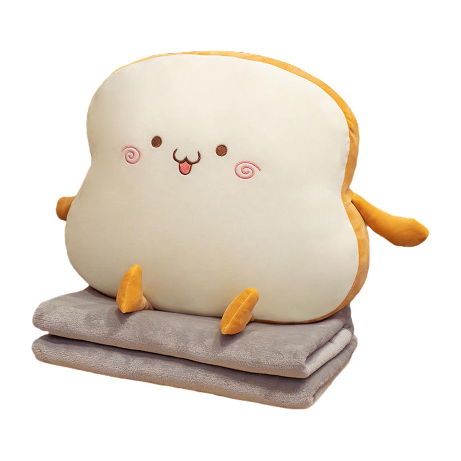 Bread Plush Pillow Stuffed Plush Toast Bed Pillow Adorable Soft Cushion Chair Pillow with Blanket for Office Bedroom Home Birthday Gifts