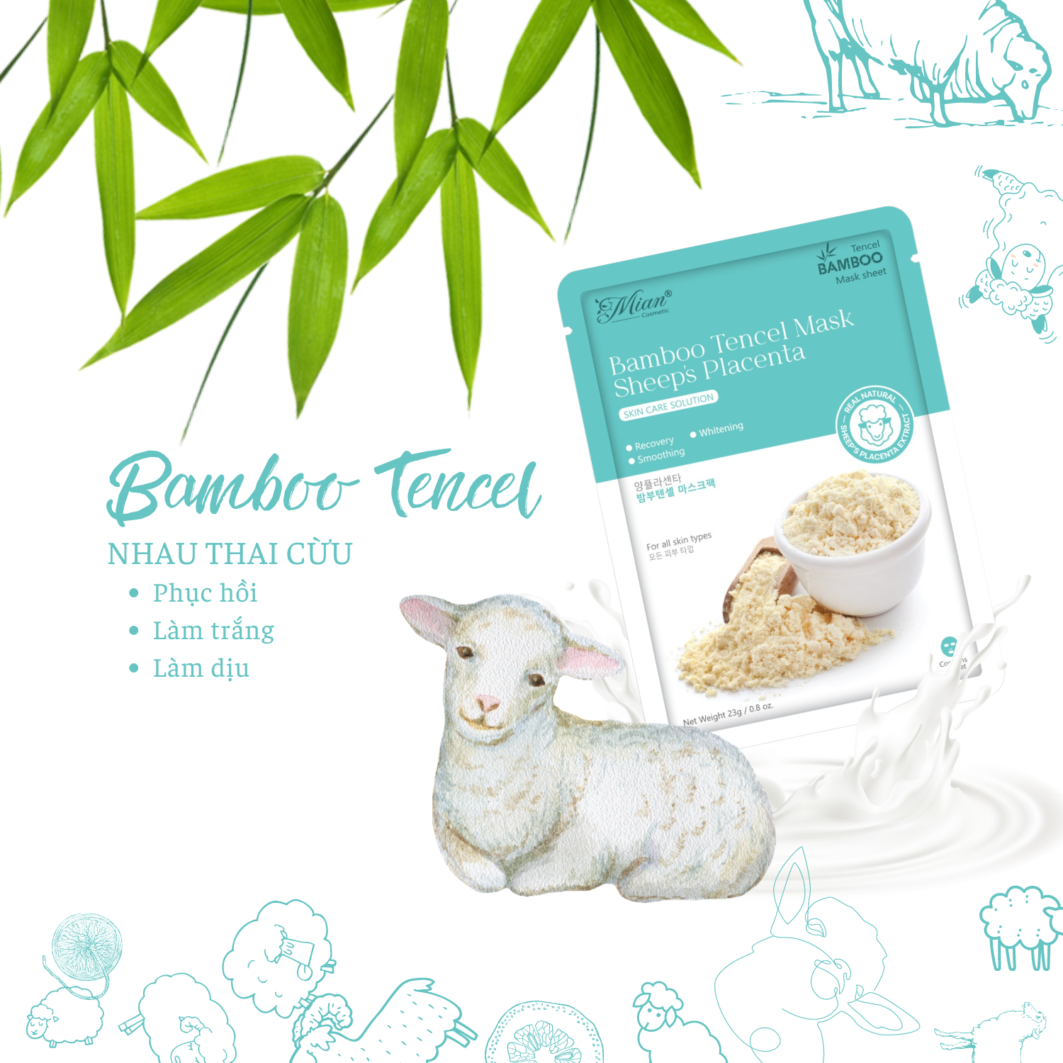 Mặt Nạ Dưỡng Da Mian Bamboo Tencel Mask Chiết Xuất Nhau Thai Cừu 21g