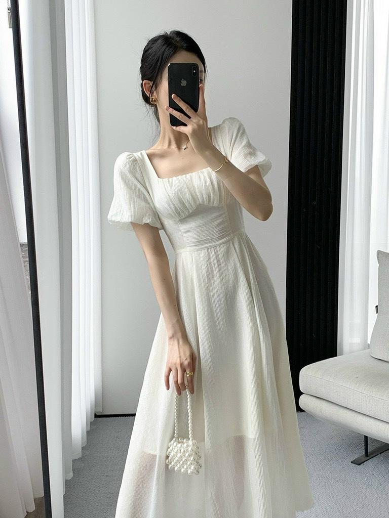 ĐẦM MIDI XỐP NHÚN NGỰC TAY BÍ 13468