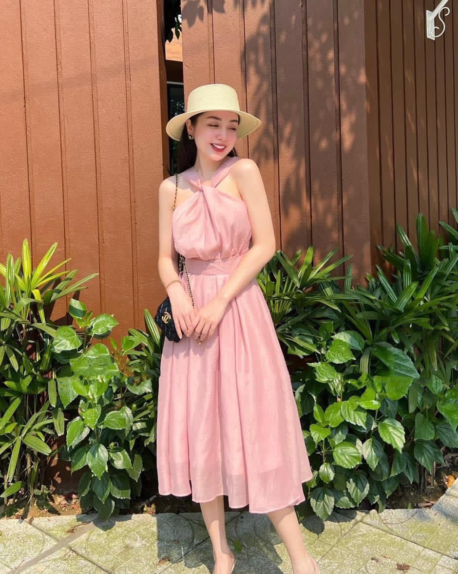 Đầm nữ váy nữ thời trang dự tiệc Rossy Fashion đầm midi cổ yếm xoắn ngực sang trọng