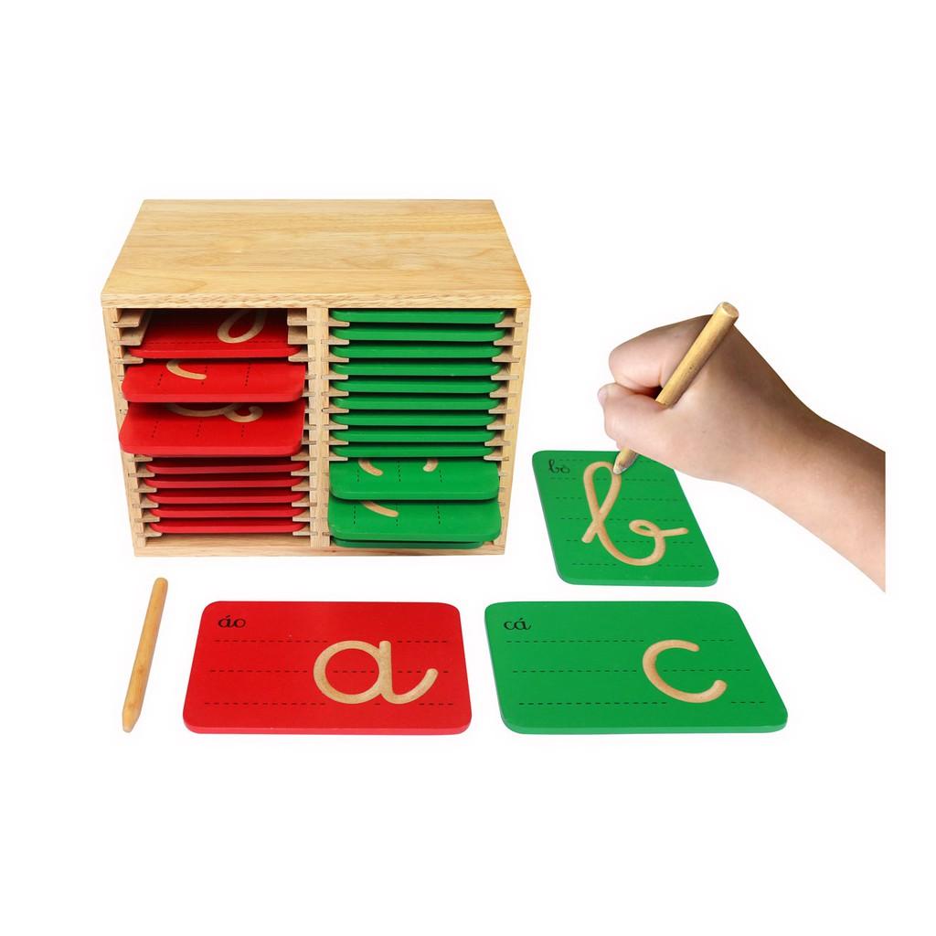 Bộ luyện viết chữ bằng gỗ tiện lợi cho bé, đồ chơi gỗ Montessori, giáo cụ mầm non cao cấp