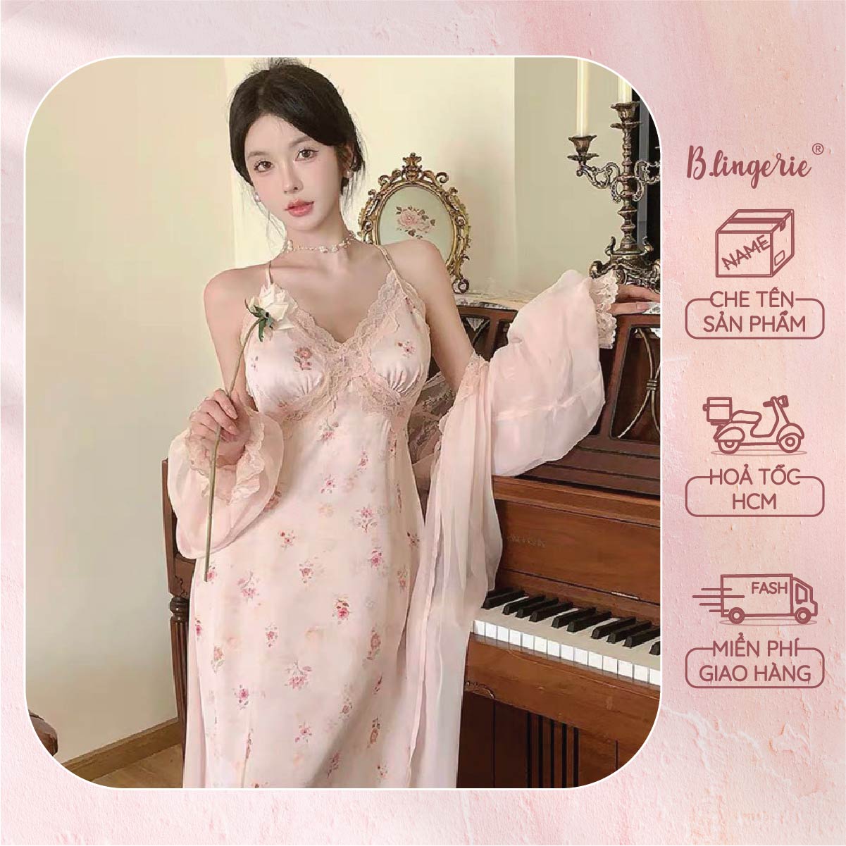 Set Váy Ngủ Lụa Dài Nữ Tính - B.Lingerie