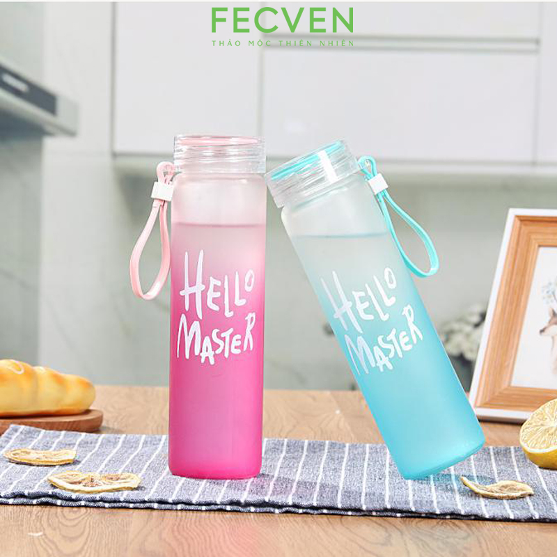 Bình Nước Thủy Tinh Hello Master, Quai Xách Silicon Dung Tích 480ML Fecven