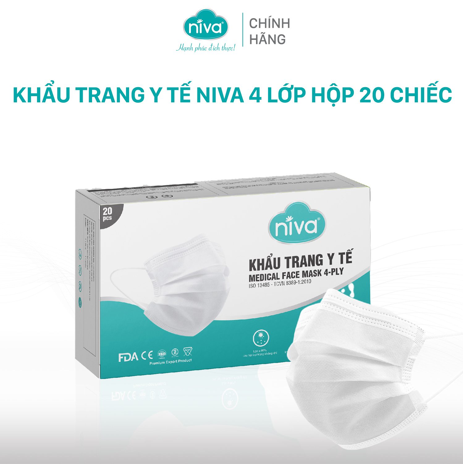 Khẩu Trang Y Tế 4 Lớp Niva Hộp 20 Cái Kháng Khuẩn, Ngăn Khói Bụi, Vi Khuẩn Hàng Chính Hãng Cao Cấp