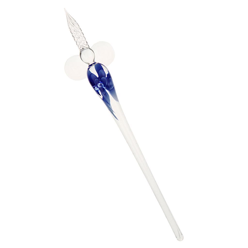 Vintage Crystal High Borosilicate Glass Glass Dip Pen Signature Pen Fountain Pens Business Present Office School Stationery Gifts Blue China Flower