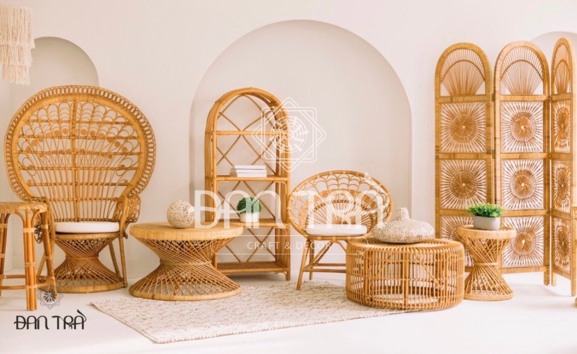 Ghế Mây Con Công Vintage ĐAN TRÀ- Ghế Mây Xinh Xắn Decor Tại Nhà - Bàn Ghế Mây Tre ĐAN TRÀ