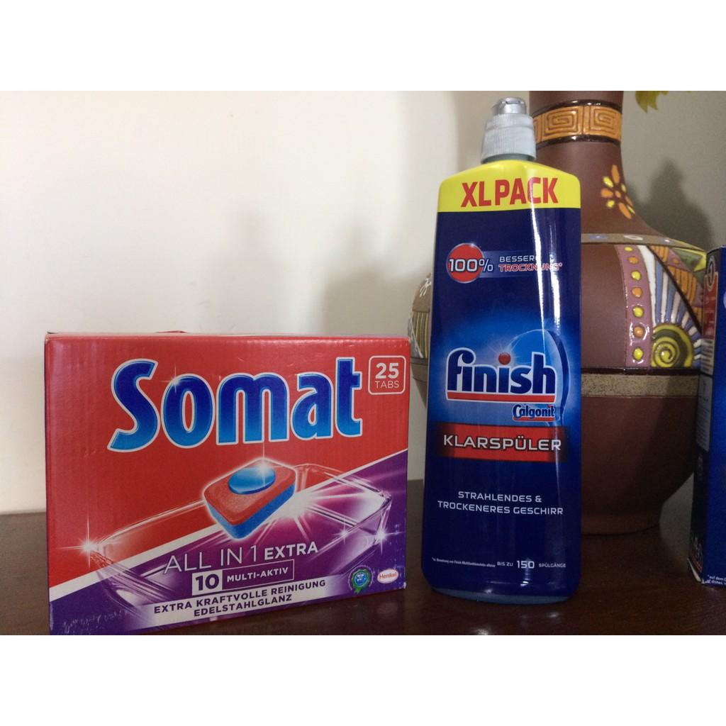 Combo Viên Somat all in one 25 viên + Nước làm bóng 750ml somat Dùng Cho Máy Rửa Bát