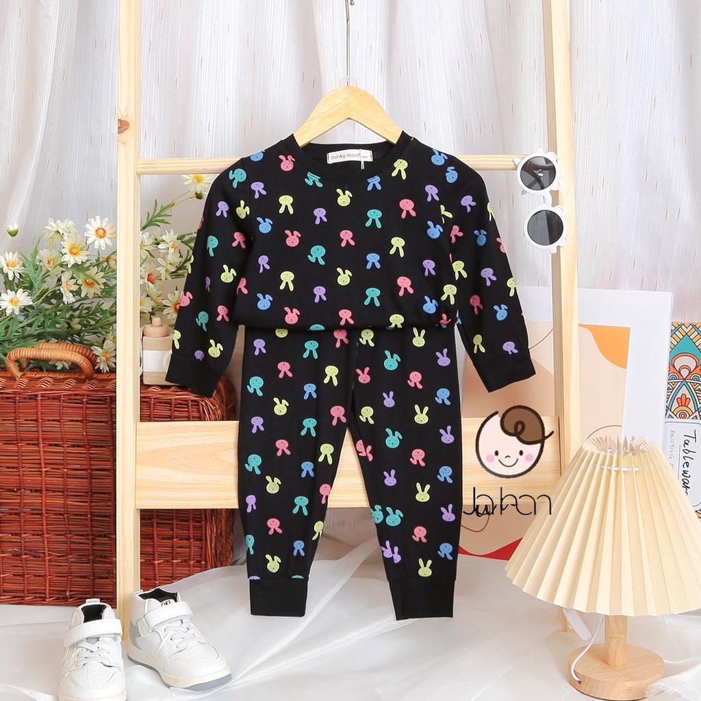 Bộ dài tay thun lạnh in thỏ Minky Mom chất mềm mịn mát cho bé trai bé gái từ 7-32kg
