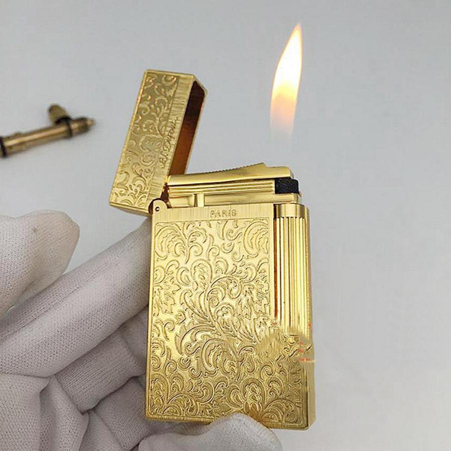 Vỏ Hột Quẹt Bật Lửa Upon Họa Tiết Hoa Văn Sang Trọng D10V Màu Vàng - Dùng Gas Đá Cao Cấp