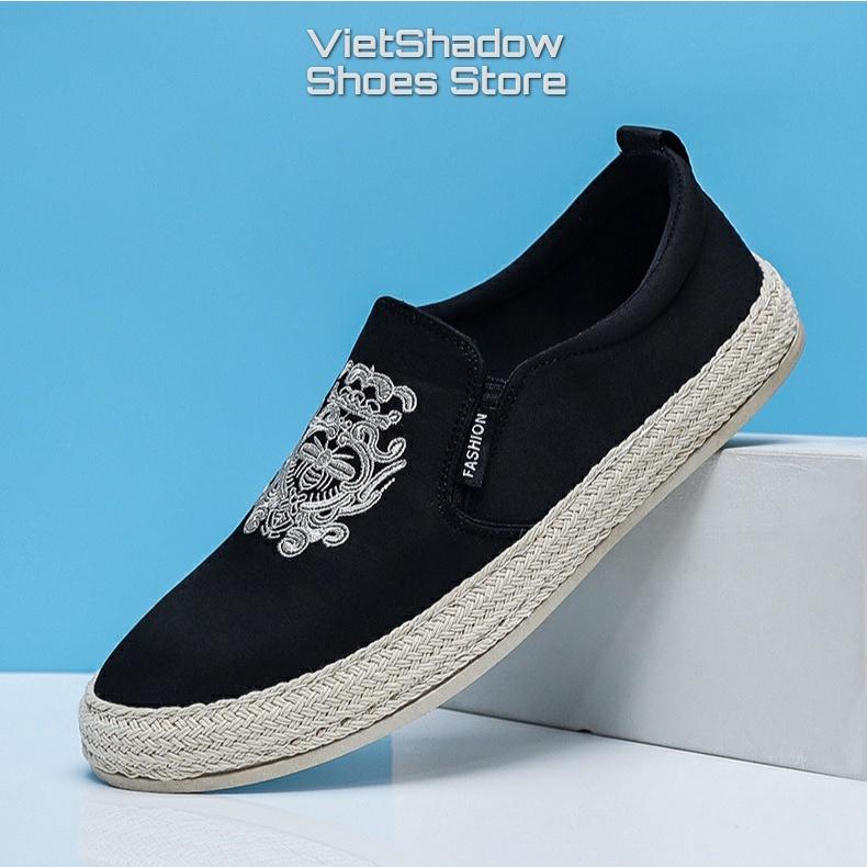 Slip on - Giày lười vải nam - Chất liệu vải polyester thêu họa tiết, bo viền cói nổi bật cá tính - Mã SP E005/E006/E007