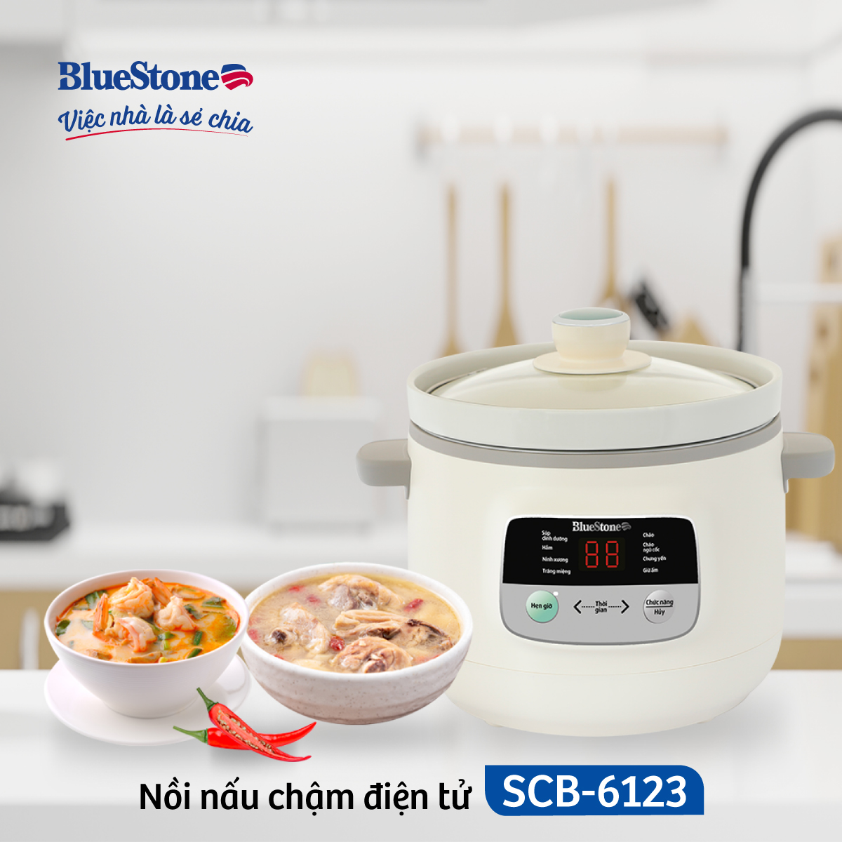 Nồi Nấu Chậm BlueStone SCB-6123 - 3 lít - 200W - Bảo hành 2 năm - Hàng chính hãng