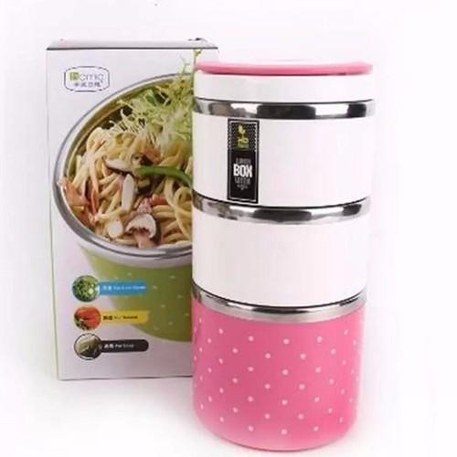 Hộp Đựng Cơm Inox 3 Tầng Chấm Bi  - Giữ Nhiệt Từ 4 Đến 8 Tiếng